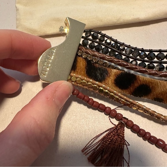 Victoria Emerson Leopard Print Cuff stacking Bracelet Gold Crystal Boho - Picture 6 of 8